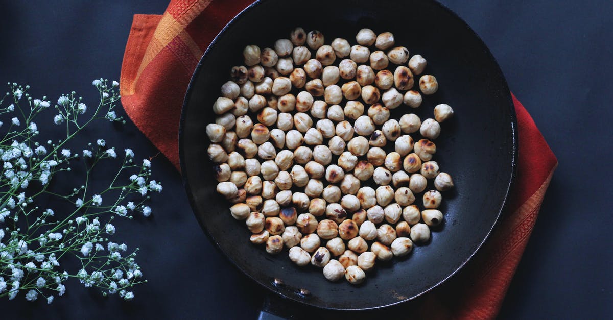 Roasting nuts in a rotisserie drum - Frying Pan With Nuts