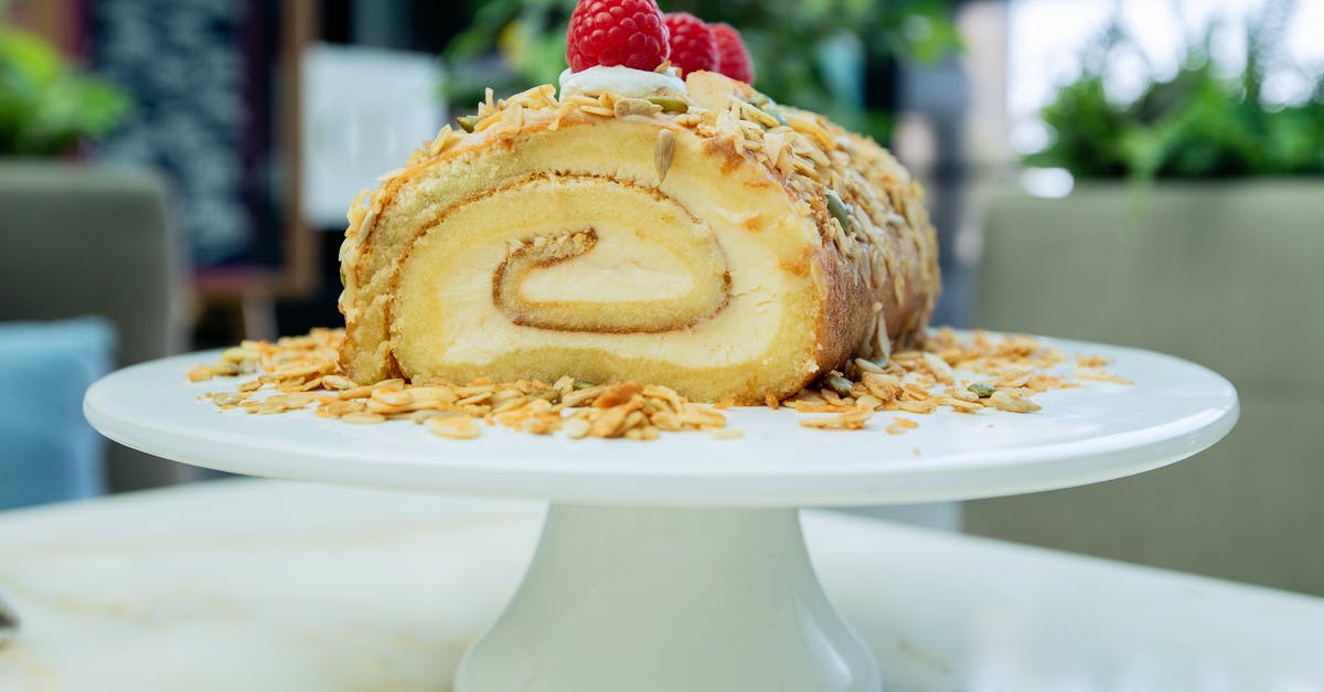 Rolled marzipan as cake filling? - Rolled Cake on White Footed Cake Stand