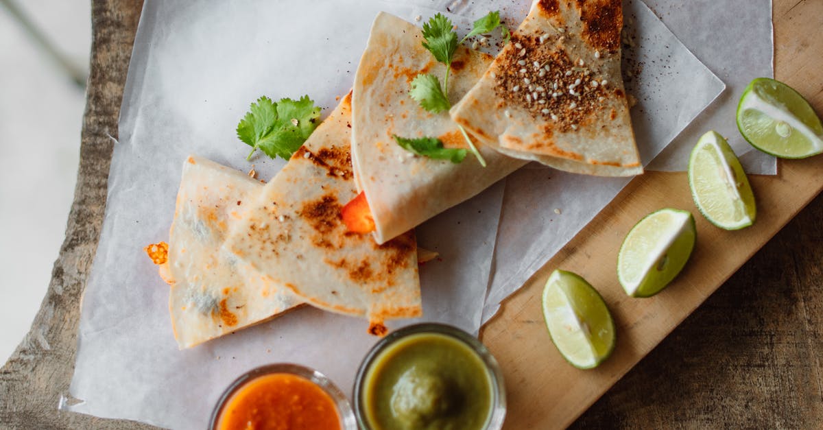 Sauce with Jalapeno, garlic, cumin and lime? - Grilled Quesadilla on the Wooden Board