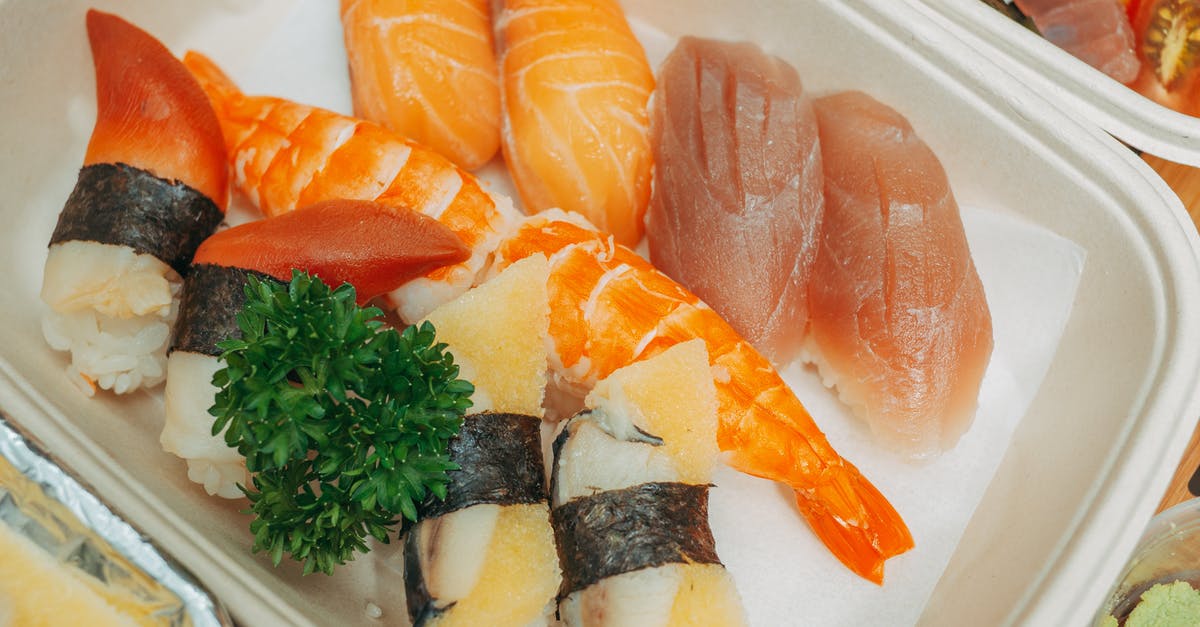 Shrimp/Fish Paste with rice - Sushi on White Ceramic Plate