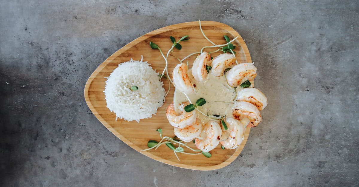 Shrimp/Fish Paste with rice - Brown Wooden Round Plate With White and Green Flowers