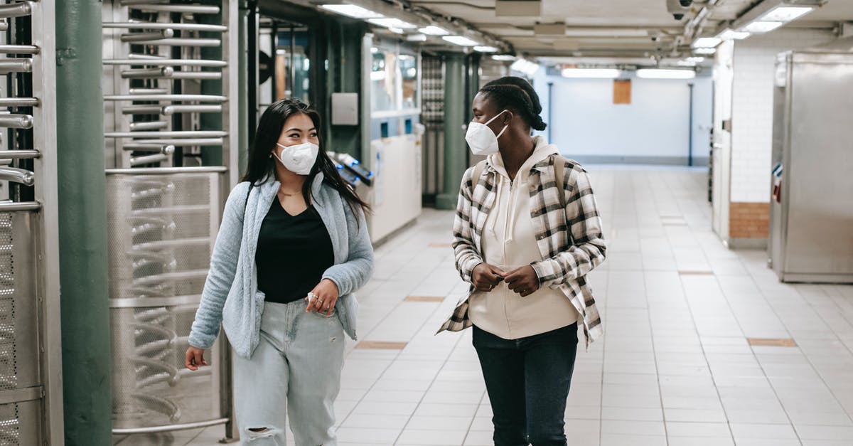 Soppressata, prosciutto, and other meats; how is it safe? - Multiracial women in protective masks walking together in hallway of subway and looking at each other