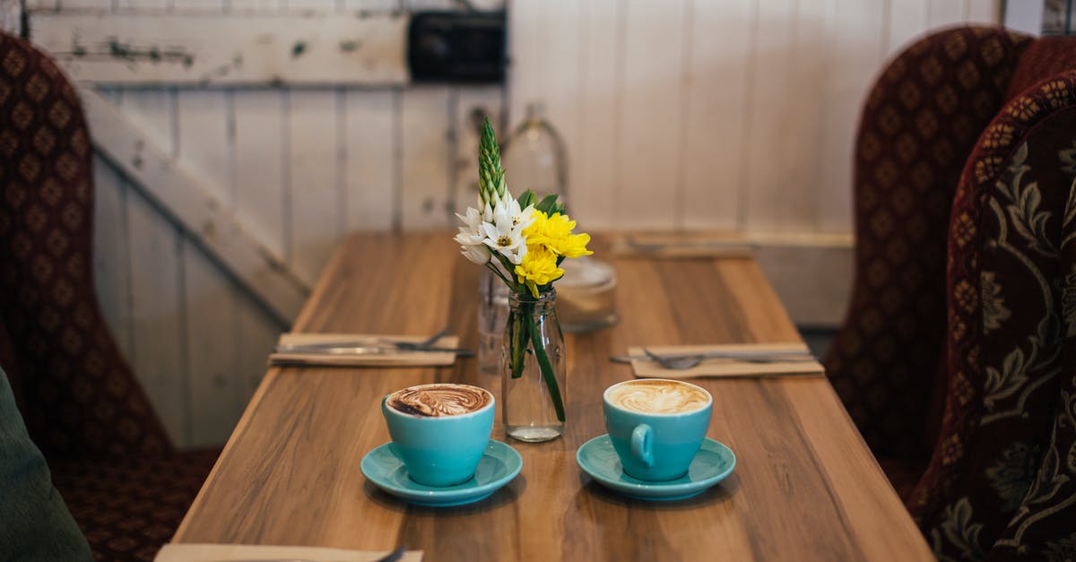 Soup has a floral taste - Cups of cappuccino served on table in cafeteria