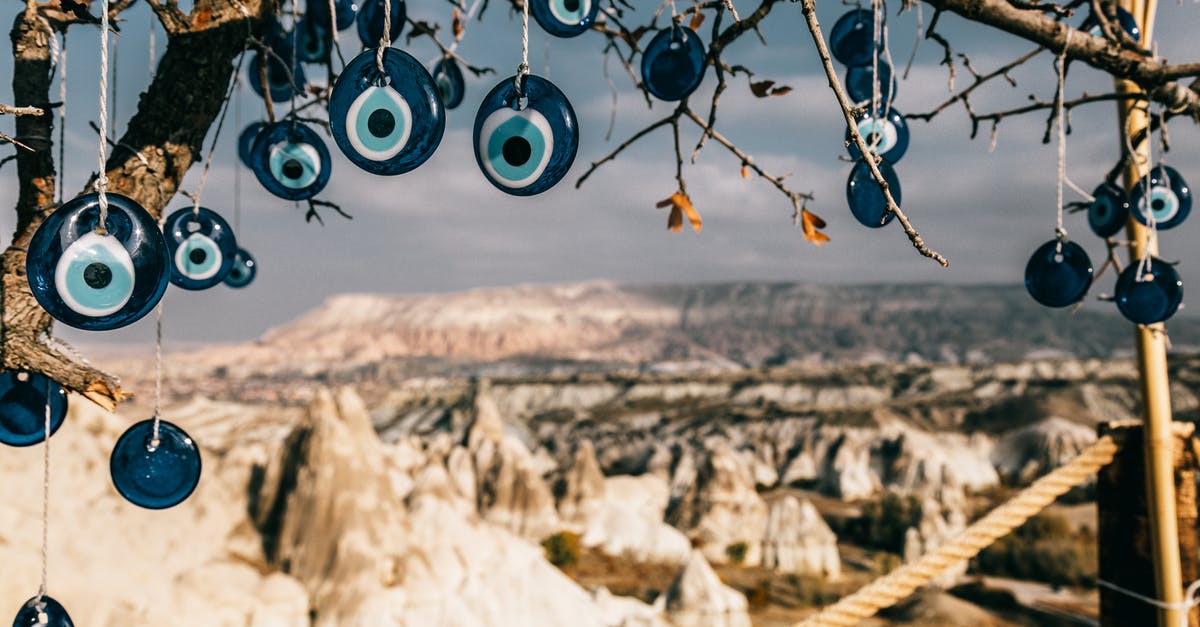 Spatchcock Turkey in Small Oven - Amulets made of blue glass reminding eye hanging on tree branches in Cappadocia