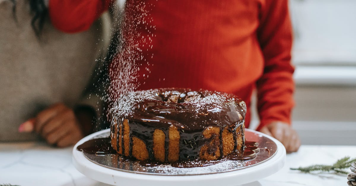 Sponge cake batter too runny - Crop black mother with kid decorating cake with powdered sugar