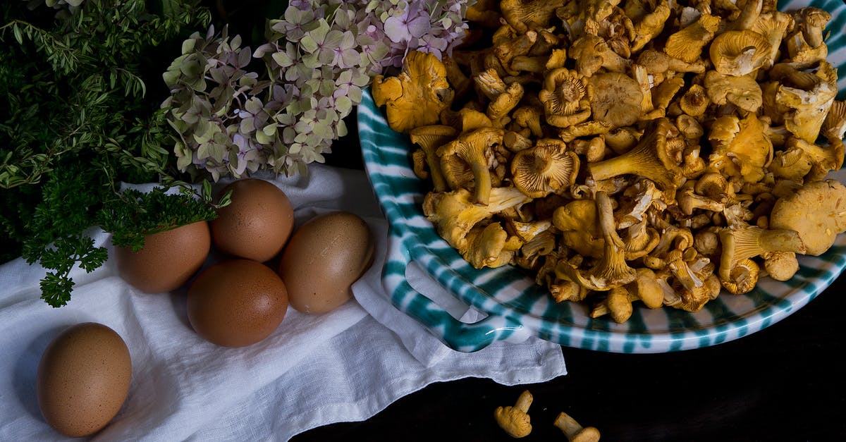 Substituting Dried Shiitake Mushrooms for Fresh - Brown Eggs and Mushrooms in a Ceramic Plate