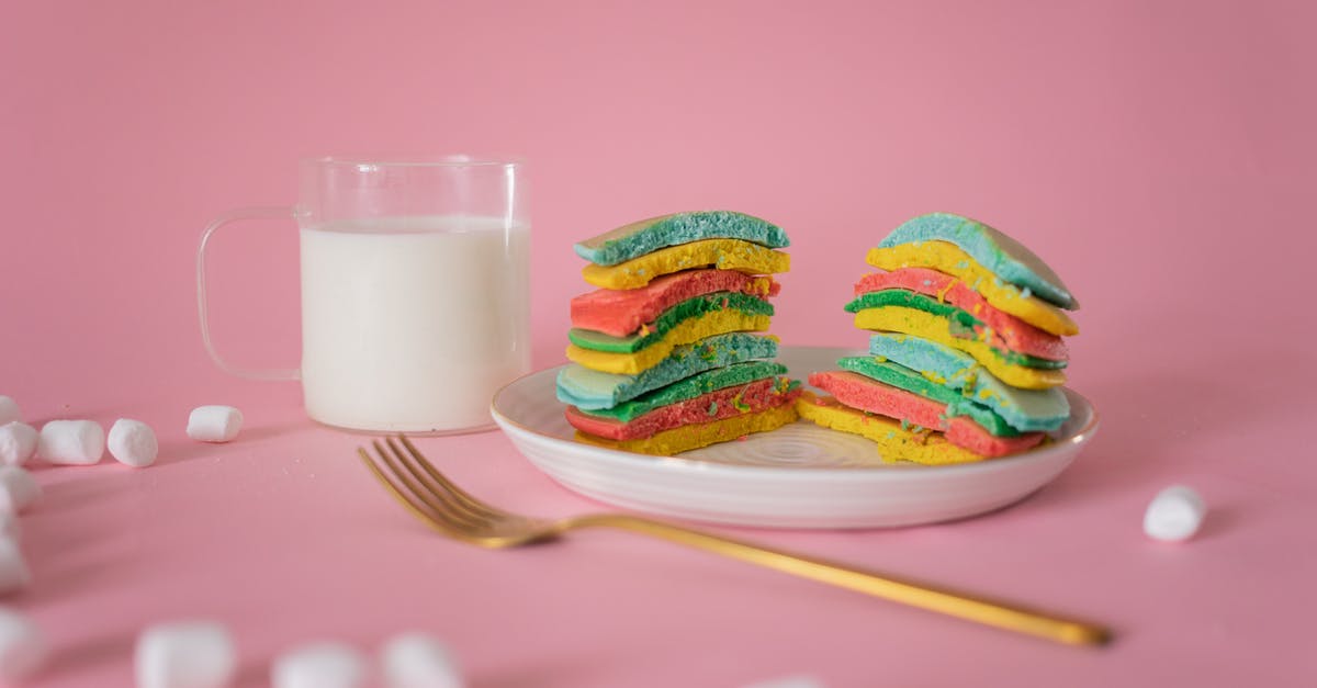 Substituting soy milk for regular (cow) milk in crepes/pancakes - Delicious bright pancake served on plate near fork and white marshmallow on pink background