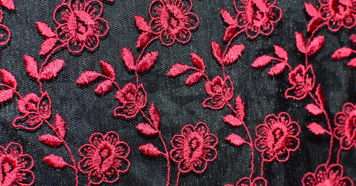 Uses for thick "country-style" phyllo? - Seamless background of creative flowers with leaves embroidered on black fabric with red thread creating symmetrical pattern on thick textile