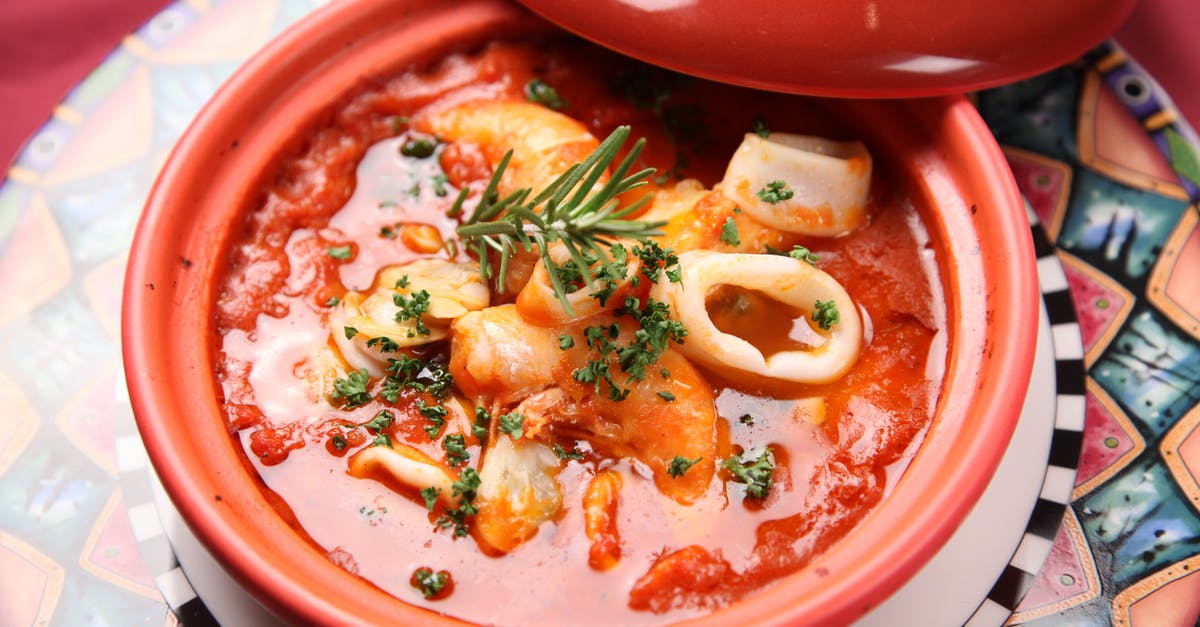 Using sauce as a soup base - Squid Soup on Red Ceramic Bowl