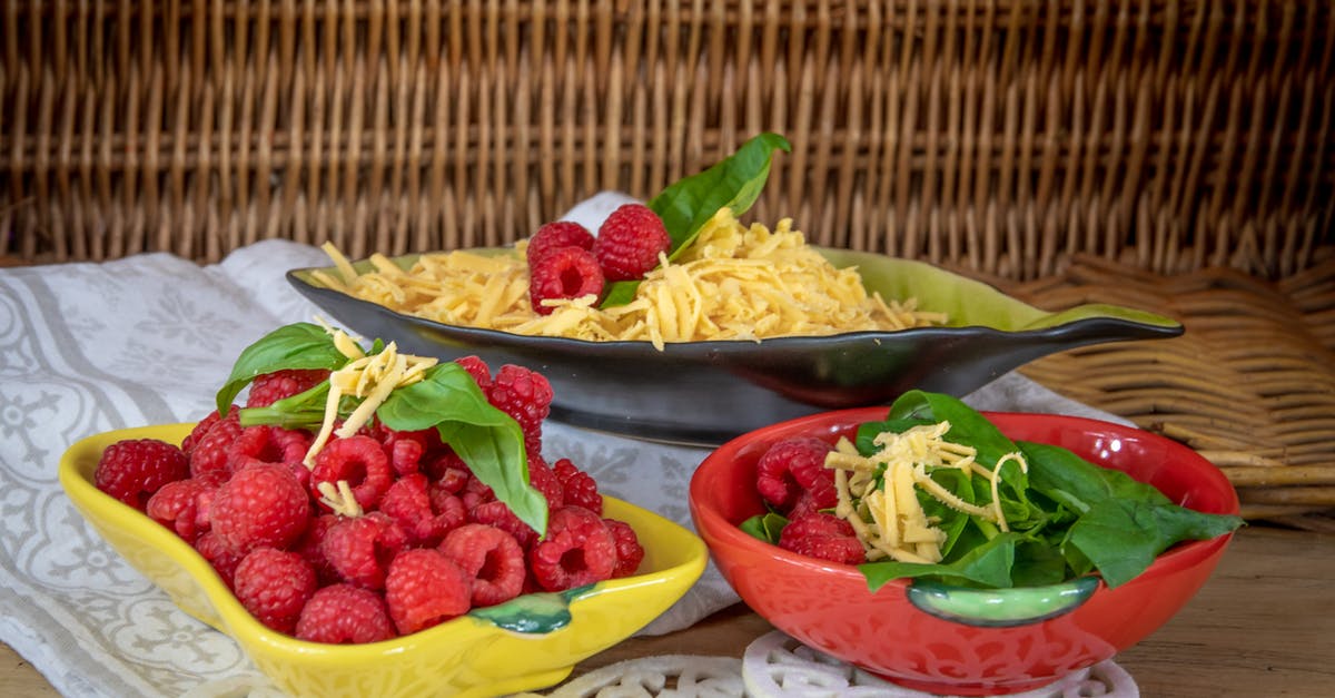 Vegan substitute for cheese [duplicate] - Close-up of Raspberries, Basil Leaves and Grated Cheese