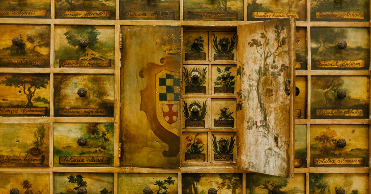 Was honey in ancient times different than now? - Wall with different paintings on cabinet doors with coat of arms in historical style