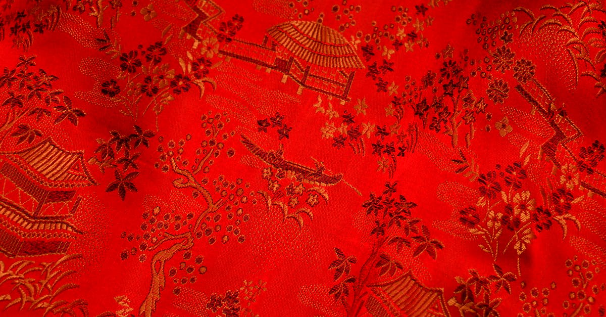 What are the different parts of a zester called? - Background of bright fabric with oriental design of tree and floral pattern with traditional huts elements on thick decorated textile