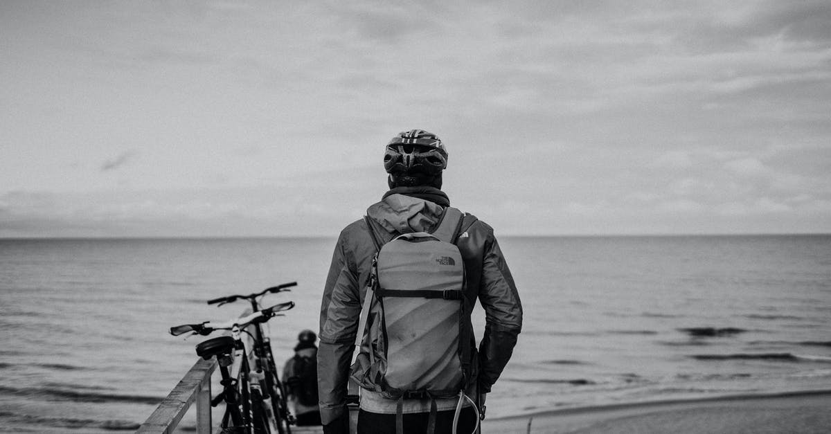 What causes air pockets in crepes? - Black and white back view of anonymous male bicyclists with rucksacks and hand in pocket admiring ocean under cloudy sky