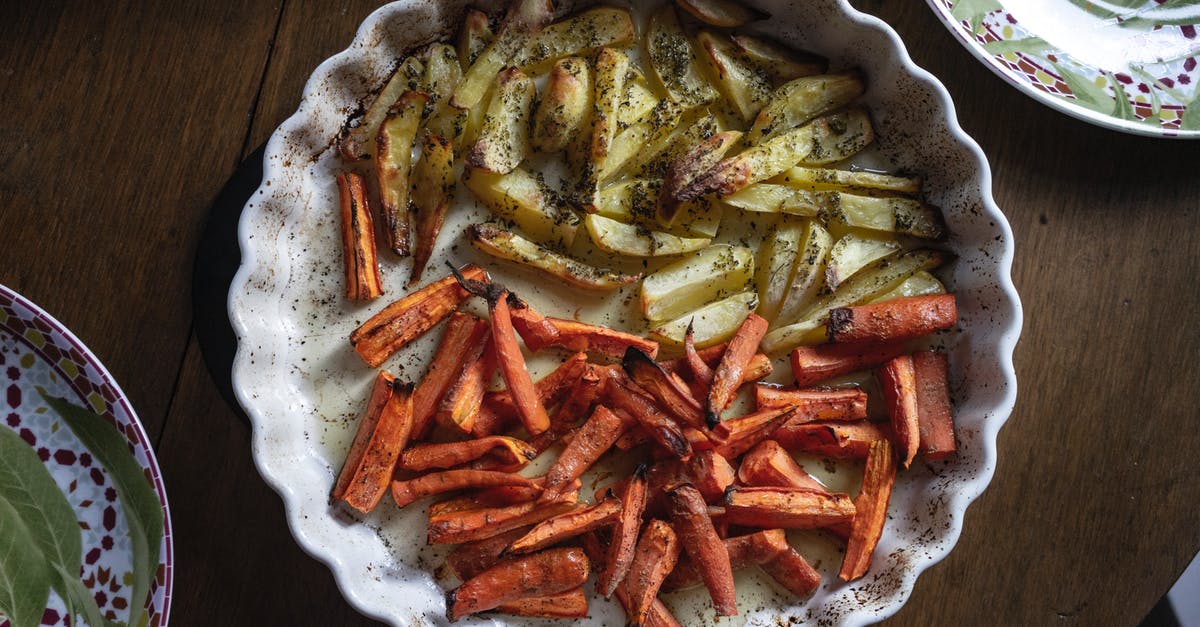 What is a good spicy potato wedges seasoning? - Plate with fried potato and carrot