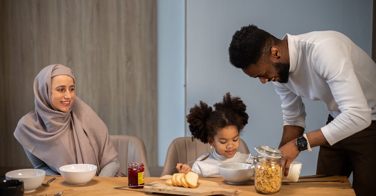 What is milk classified as once you pour it on cereal? - Glad family having breakfast at table