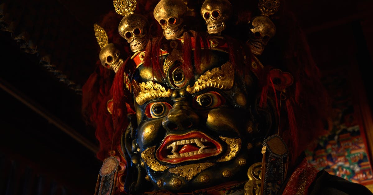 What is the Function of Gelatine - From below of Tsam mystery mask with gilded human face and third eye and pig nose and fangs among teeth and golden circles around face and full head of red hair decorated with red hairband adorned with golden skulls