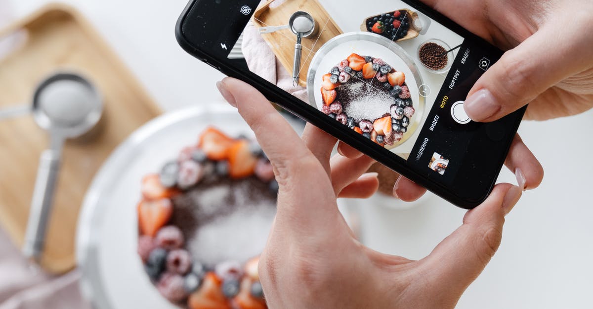 What is this kitchen device? - Woman hand taking photo on smartphone of delicious decorated cake
