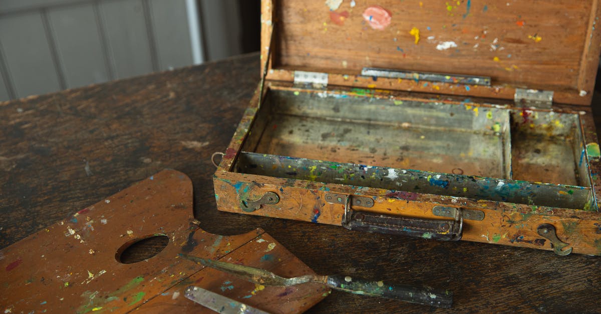 What is this odd tool used for? - Aged wooden palette with spatulas on shabby table