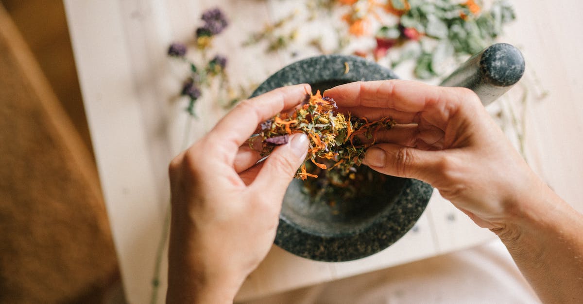 What methods are appropriate for preparing a 'chow chow' (chayote)? - Close-up of Woman Mixing Herbs and Spices