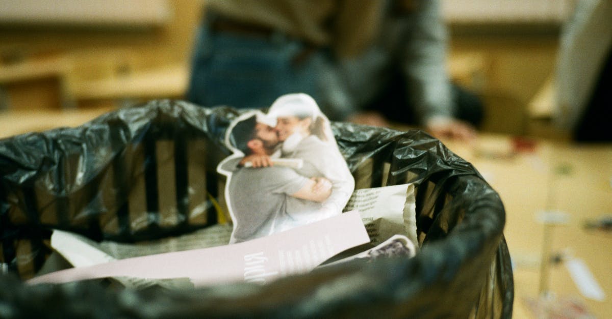 Where can I buy a transparent frying pan? - Cut photo of embracing couple in rubbish can