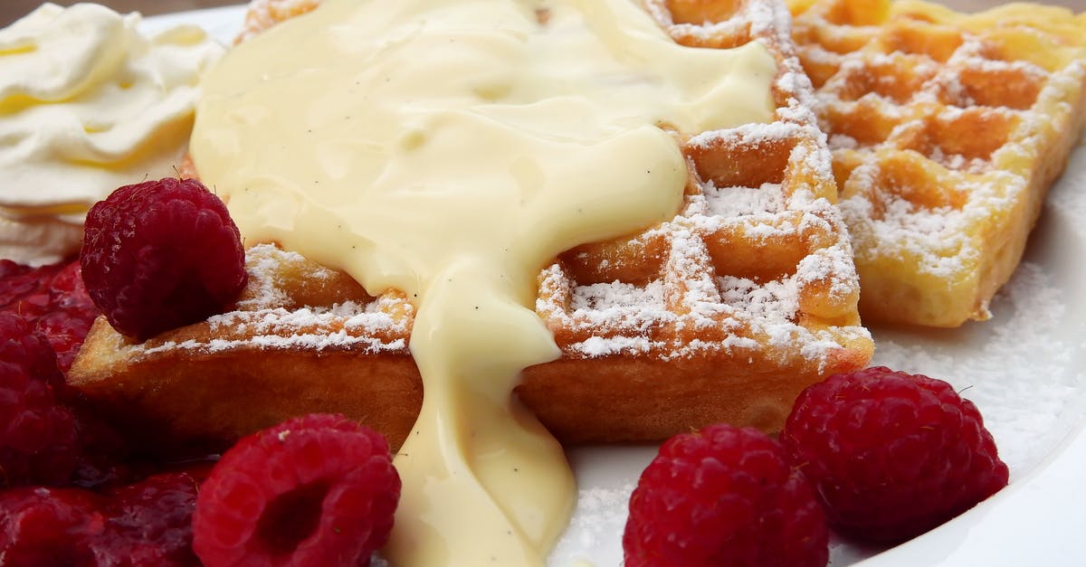 Whipping double cream with amaretto - Plate of Waffles and Raspberries