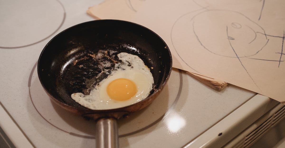 Why do my nonstick fry pans 'bow up' and not make good contact with my flat top stove - Fried egg in pan on stove