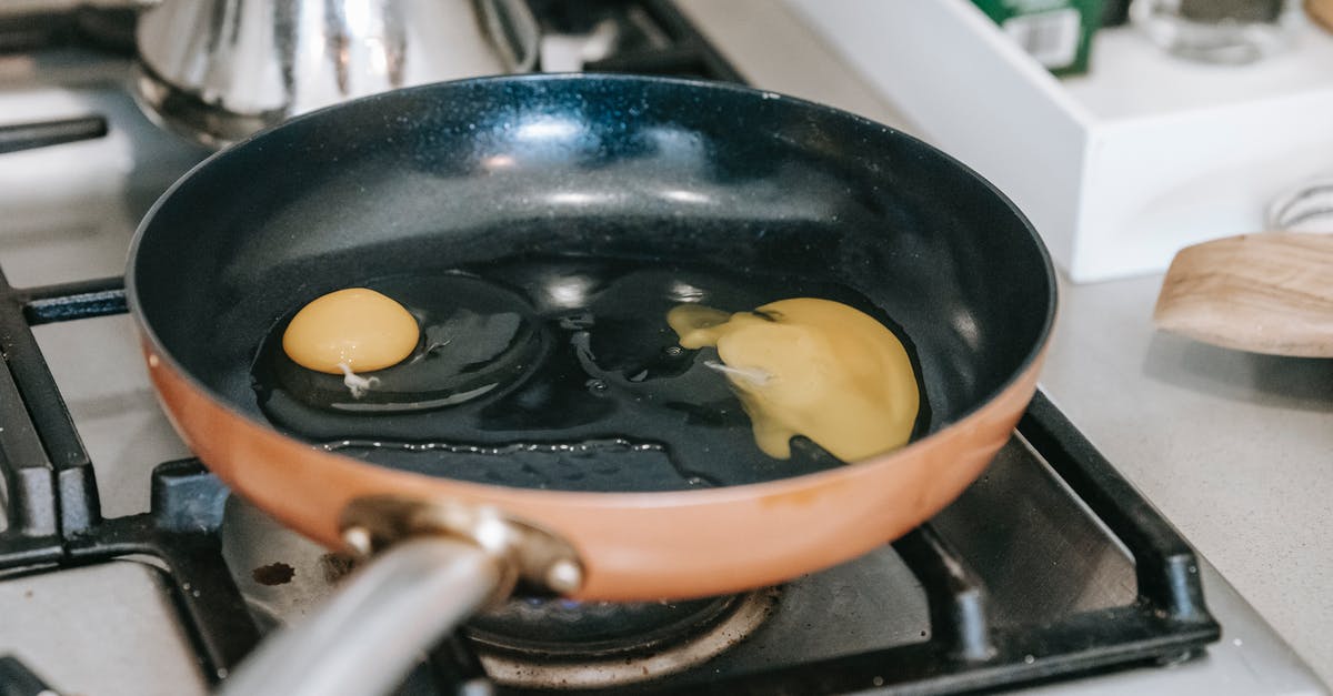 Why do my nonstick fry pans 'bow up' and not make good contact with my flat top stove - Eggs frying in pan on stove