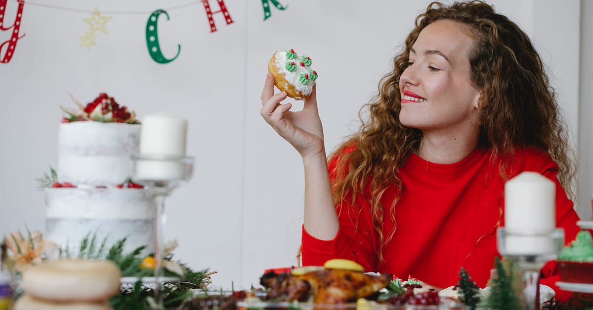 Why does my buttercream become runny overnight? - Content woman with delicious doughnut on Christmas day in house