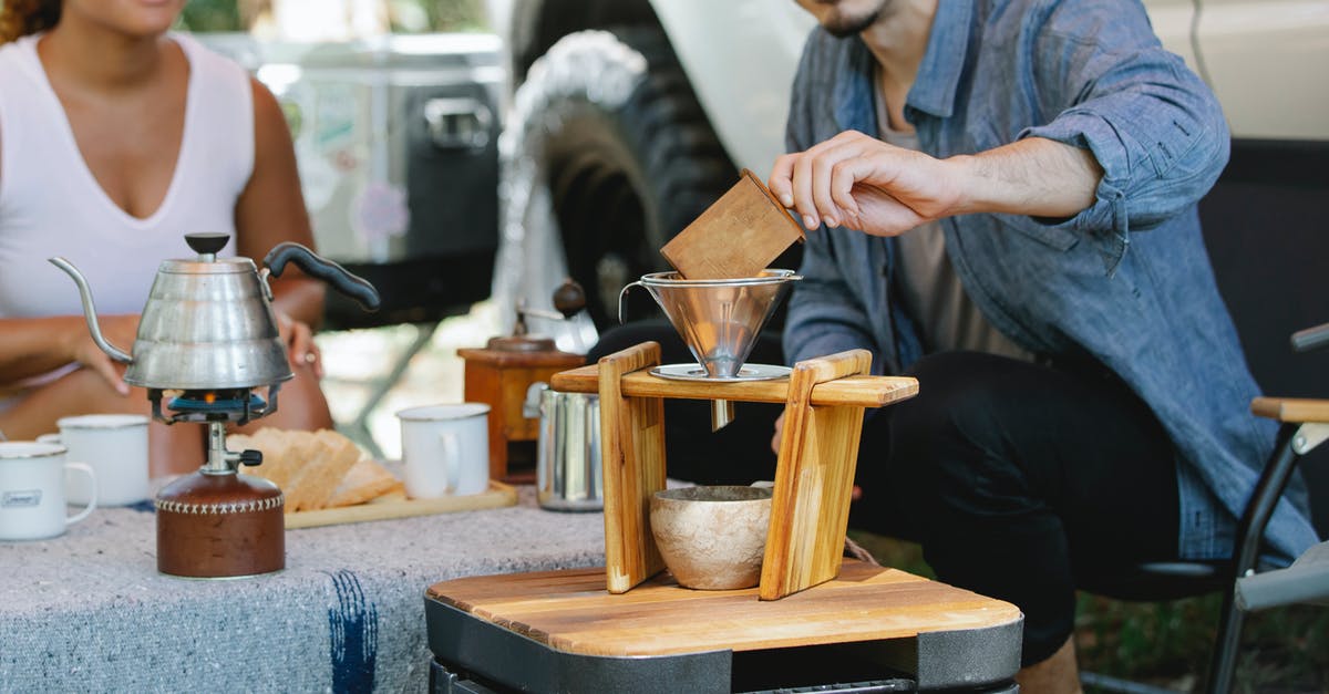 Why re-boiling milk doesn't boil over again? - Crop smiling couple wearing casual outfits preparing aromatic pour over coffee during picnic on sunny day