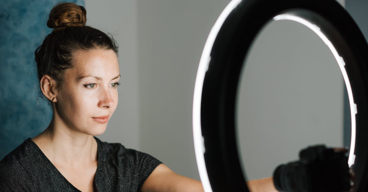 Wok and electric hob - which ring to use? - Young female in casual T shirt taking selfie with digital photo camera near professional studio lamp